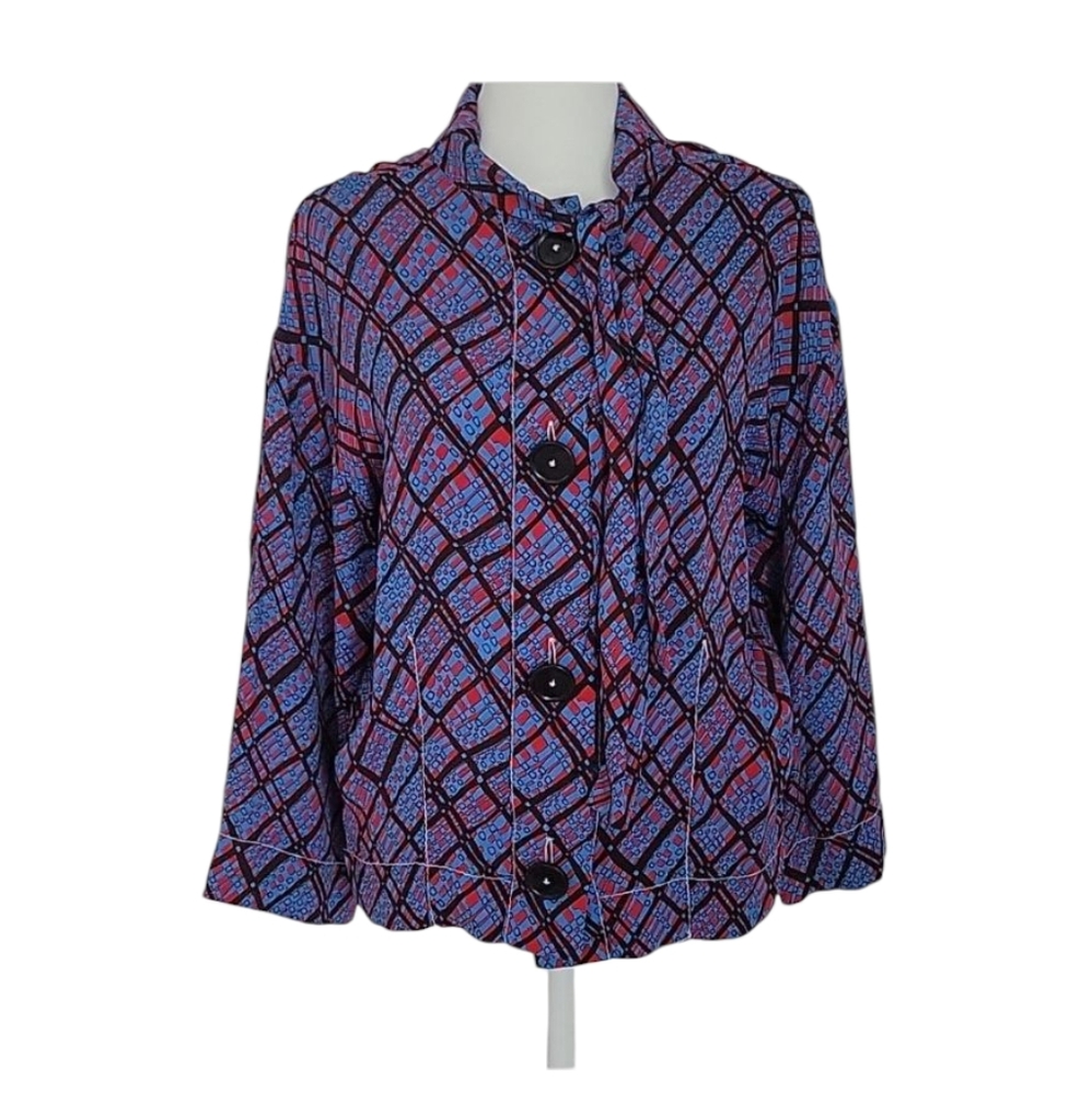 Marni Vibrant Blue Red Brown Graphic Print Size 8